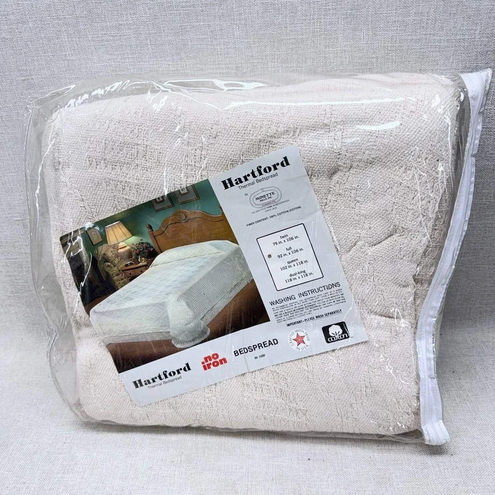 Minette Mills Hartford Thermal Bedspread Full Size Cream 100% Cotton No Iron New